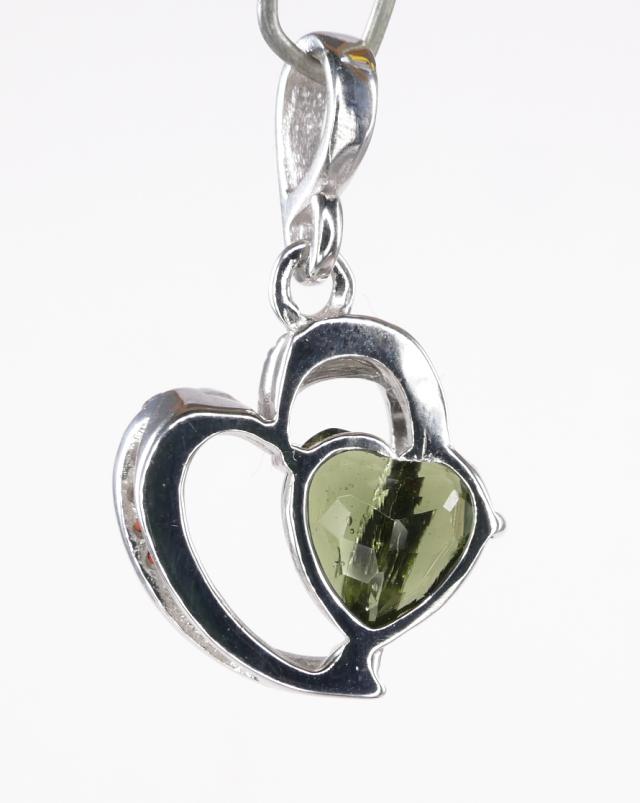 Faceted Moldavite 9mm heart cut with Garnets sterling silver pendant (1 ...