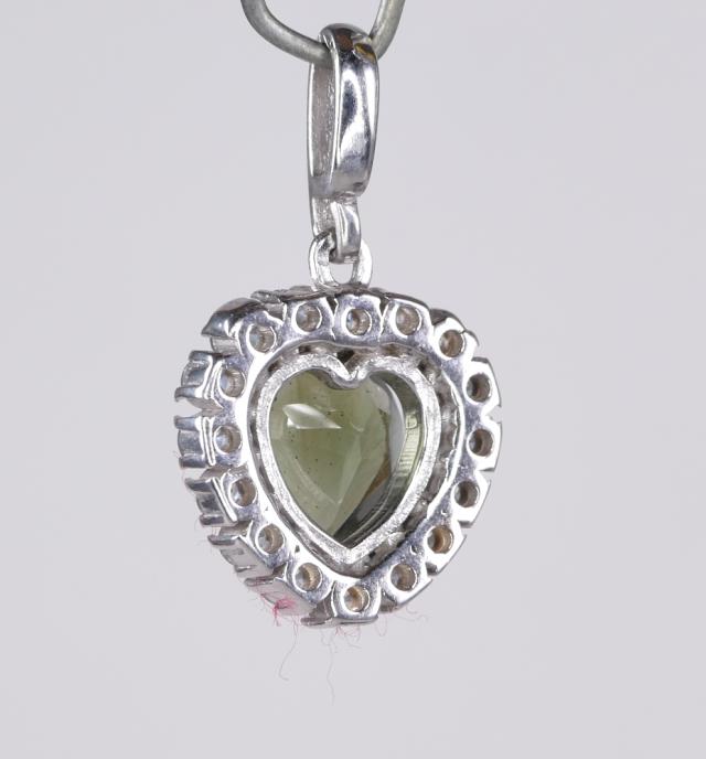 Faceted Moldavite 8 mm heart cut with cubic Zirconia sterling silver ...