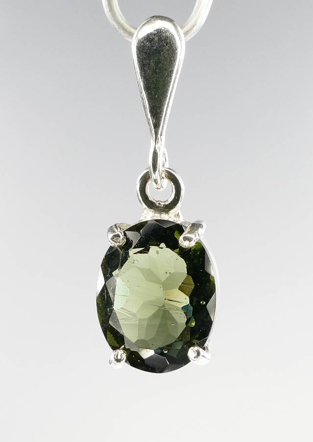 Faceted Moldavite mm Oval Cut Sterling Silver Pendant (1 pc)