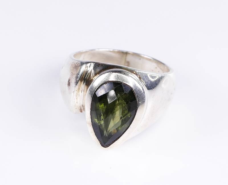 Faceted Moldavite Ring Solid Sterling Silver 14mm Large Pear Cut,size 55  (US 7 1/2),unique