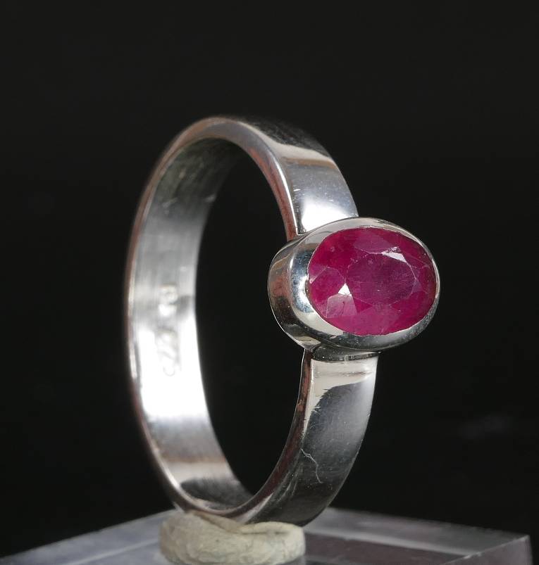 Faceted Natural Red Gem Ruby Sterling Silver Ring adjustable 54