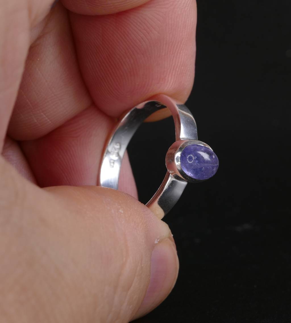 Gem Blue Faceted Tanzanite Sterling Silver Ring adjustable size 57 (US 8  1/4) - 60 (US 9 3/8),unique