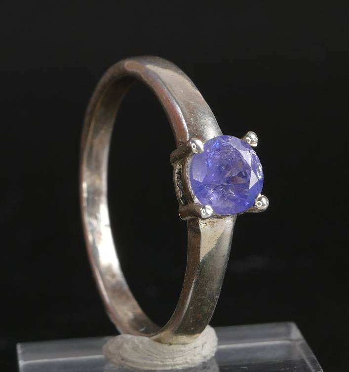 Intense Natural Gem Blue Faceted Tanzanite Round Cut Sterling Silver Ring  size 56 (US 7 3/4),unique