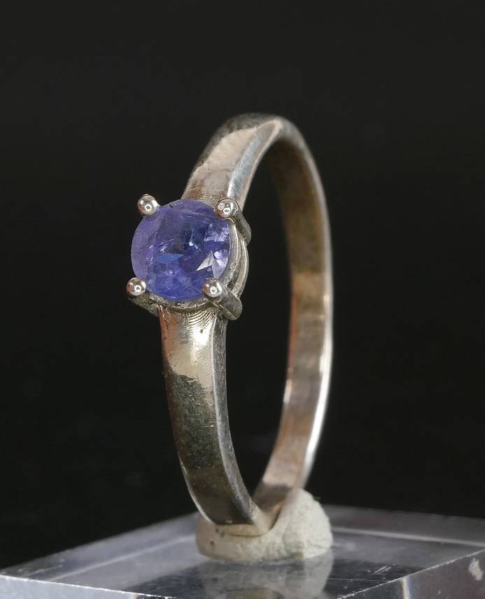 Intense Natural Gem Blue Faceted Tanzanite Round Cut Sterling Silver Ring  size 57 (US 8 1/4),unique