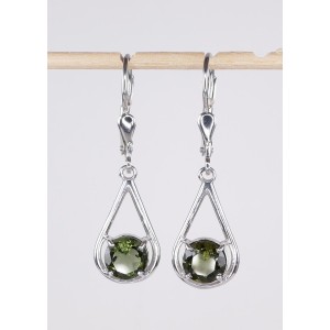Faceted Moldavite Earrings 7 mm Round Cut Sterling Silver Leverback (1pair) | PENDANT-WORLD.COM | Buy at $179