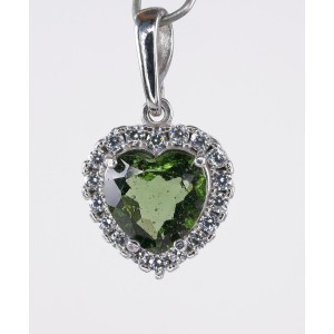 Faceted Moldavite Pendant Sterling Silver 10 mm Heart Cut with Cubic Zirconia (1 pc) | PENDANT-WORLD.COM | Buy at $229.95