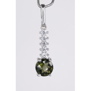 Faceted Moldavite Pendant Sterling Silver 7mm Round Cut with Cubic Zirconia (1 pc) | PENDANT-WORLD.COM | Buy at $112