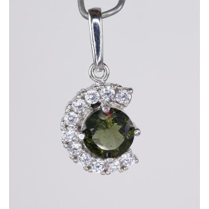 Faceted Moldavite Pendant Sterling Silver 7 mm Round Cut with Cubic Zirconia (1 pc) | PENDANT-WORLD.COM | Buy at $119.95