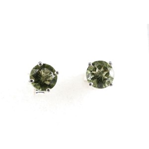 Faceted Moldavite Stud Earrings Sterling Silver 5mm Round Cut (1 pair) | PENDANT-WORLD.COM | Buy at $79