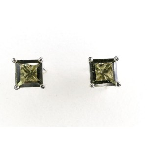 Faceted Moldavite Stud Earrings Sterling Silver 5mm Square Cut (1 pair) | PENDANT-WORLD.COM | Buy at $74.95