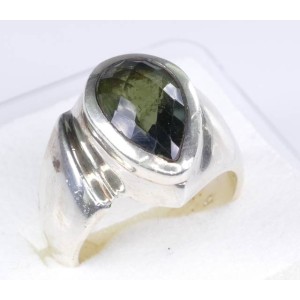 Faceted Moldavite Ring Solid Sterling Silver 14mm Large Pear Cut,size 55 (US 7 1/2),unique | PENDANT-WORLD.COM | Buy at $354