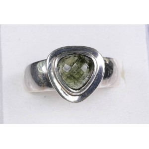 Faceted Moldavite Ring Solid Sterling Silver 8MM Large Trillion Cut,size 57 (US 8 1/4),unique | PENDANT-WORLD.COM | Buy at $217
