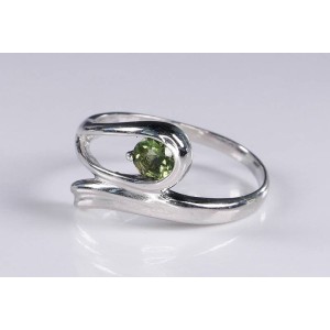 Faceted Moldavite Ring Sterling Silver 5 mm Round Cut,size 56 (US 7 3/4) | PENDANT-WORLD.COM | Buy at $94