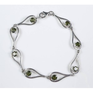 Faceted Moldavite 4.5 mm Round Cut Sterling Silver Bracelet about 7.5 inch long | PENDANT-WORLD.COM | Buy at $330