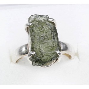 Raw Moldavite sterling silver ring size 55 (US 7 1/2),unique | PENDANT-WORLD.COM | Buy at $117