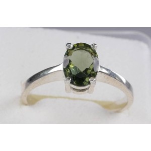 Faceted Moldavite Ring Sterling Silver 6x8 mm Oval Cut,size 55 (US 7 1/2) | PENDANT-WORLD.COM | Buy at $109