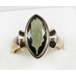 Faceted Moldavite Ring Solid Sterling Silver 17mm Marquise Cut,size 58 (US 8 1/2),unique | PENDANT-WORLD.COM | Buy at $236