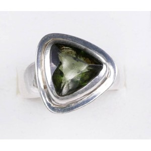 Faceted Moldavite Ring Solid Sterling Silver 11mm Trillion,size 57 (US 8 1/4),unique | PENDANT-WORLD.COM | Buy at $242