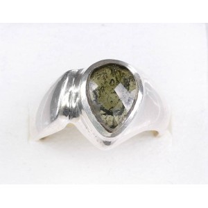 Faceted Moldavite Ring Solid Sterling Silver 11mm Pear Cut,size 56 (US 7 3/4),unique | PENDANT-WORLD.COM | Buy at $235