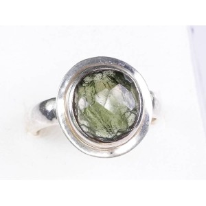 Faceted Moldavite Ring Solid Sterling Silver 11MM Large Round Cut,size 57 (US 8 1/4),unique | PENDANT-WORLD.COM | Buy at $205