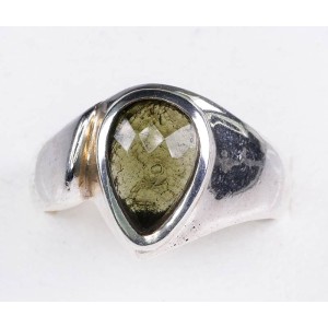 Faceted Moldavite Ring Solid Sterling Silver 11mm Pear Cut,size 61 (US 9 5/8),unique | PENDANT-WORLD.COM | Buy at $234