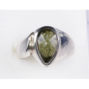 Faceted Moldavite Ring Solid Sterling Silver 11MM Pear Cut,size 58 (US 8 1/2),unique | PENDANT-WORLD.COM | Buy at $234