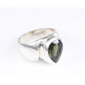 Faceted Moldavite Ring Solid Sterling Silver 13mm Pear Cut,size 56 (US 7 3/4),unique | PENDANT-WORLD.COM | Buy at $345