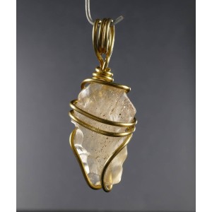 Natural Raw Libyan Desert Glass Copper Gold Plated Wire Wrap Pendant,unique | PENDANT-WORLD.COM | Buy at $45