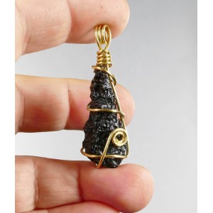 Tibetan Black Tektite Tear Drop Copper Gold Plated Wire Wrap Pendant,unique | PENDANT-WORLD.COM | Buy at $24.75