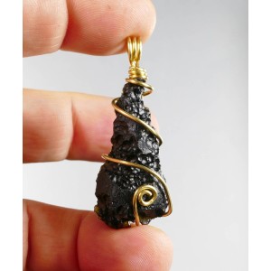 Tibetan Black Tektite Tear Drop Copper Gold Plated Wire Wrap Pendant,unique | PENDANT-WORLD.COM | Buy at $27.89