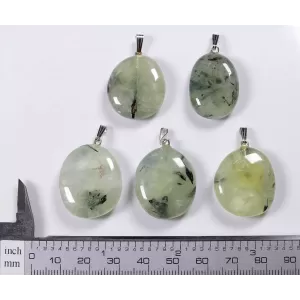 Yellow-Green Prehnite with Epidote Tumbled Stone 925 Silver Bail Pendant (1pc) - Random pick | PENDANT-WORLD.COM | Buy at $11.95