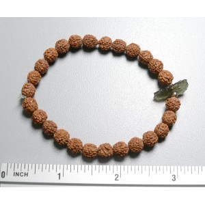 Powerful Raw MOLDAVITE and Rudraksha Sead Stretch Bracelet | 22.5 cm - 8.86" | unique | PENDANT-WORLD.COM | Buy at $79