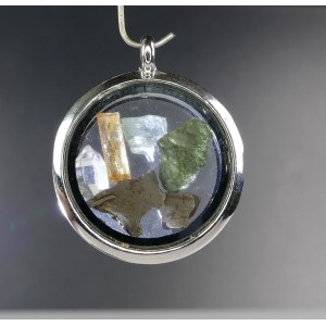 Gem & Crystals Floating Locket Pendant | MOLDAVITE METEORITE HERKIMER TOPAZ AQUAMARINE | Random choice | PENDANT-WORLD.COM | Buy at $54.95