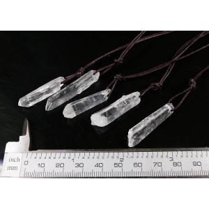 Natural Double Terminated ROCK CRYSTAL Drilled Pendant on Cotton Cord (1pc) - Random pick | PENDANT-WORLD.COM | Buy at $4.99