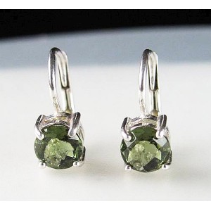 Faceted Moldavite Earrings 6mm Round Cut Leverback Sterling Silver (1 pair) | PENDANT-WORLD.COM | Buy at $114.95