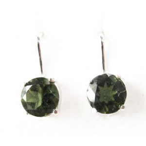 Faceted Moldavite Earrings 7mm Round Cut Sterling Silver Leverback (1pair) | PENDANT-WORLD.COM | Buy at $154.95