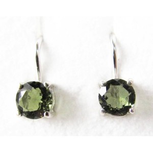 Faceted Moldavite Earrings 5mm Round Cut Leverback Sterling Silver (1pair) | PENDANT-WORLD.COM | Buy at $115