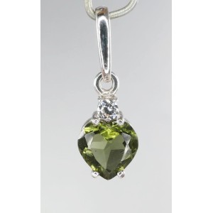 Faceted Moldavite Pendant Sterling Silver 7mm Heart Cut with Cubic Zirconia (1 pc) | PENDANT-WORLD.COM | Buy at $89.95
