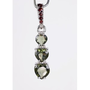 Faceted Moldavite Pendant Sterling Silver Heart Cuts with Garnets (1 pc) | PENDANT-WORLD.COM | Buy at $172