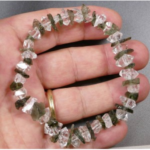 Raw Moldavite with Herkimer Diamond Quartz Stretch Bracelet 8.85" - 16.0 gram,unique | PENDANT-WORLD.COM | Buy at $575