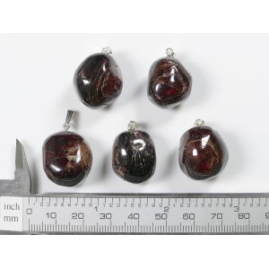 ALMANDINE Red Garnet Tumbled Stone 925 Silver Bail Pendant | 1 pc - Random pick | PENDANT-WORLD.COM | Buy at $9.95