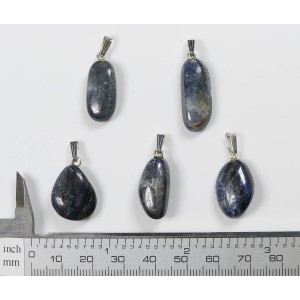 Blue SAPPHIRE Tumbled Stone 925 Silver Bail Pendant | 1 pc - Random pick | PENDANT-WORLD.COM | Buy at $17.95